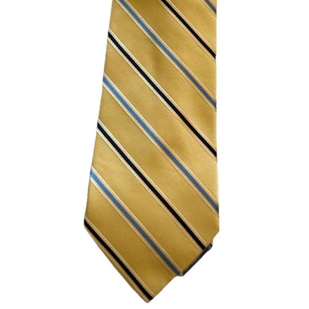 NWT NAUTICA Silk Repp Necktie Mens 3.25" Yellow Blue Tones Striped Tie Classic